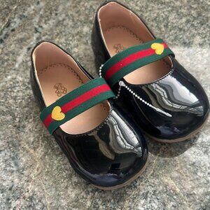 Kids Headquarters Black and Green Dress Shoes with Glossy Finish
